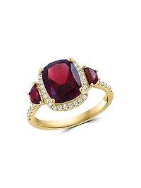 14K Yellow Gold, Garnet & 0.26 TCW Diamond Ring