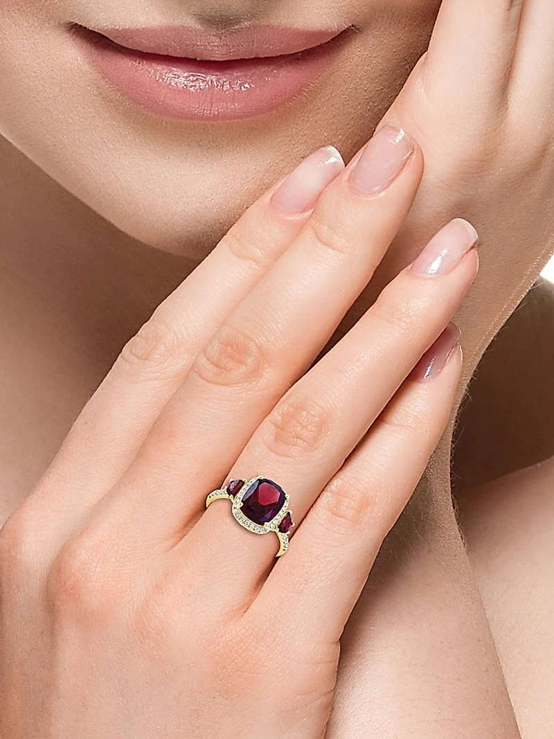14K Yellow Gold, Garnet & 0.26 TCW Diamond Ring