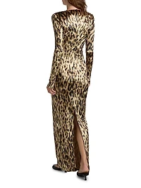 Velvet Leopard-Print V-Neck Gown