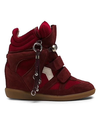 Bekett 50MM Charm-Detail Studded Suede Wedge Sneakers