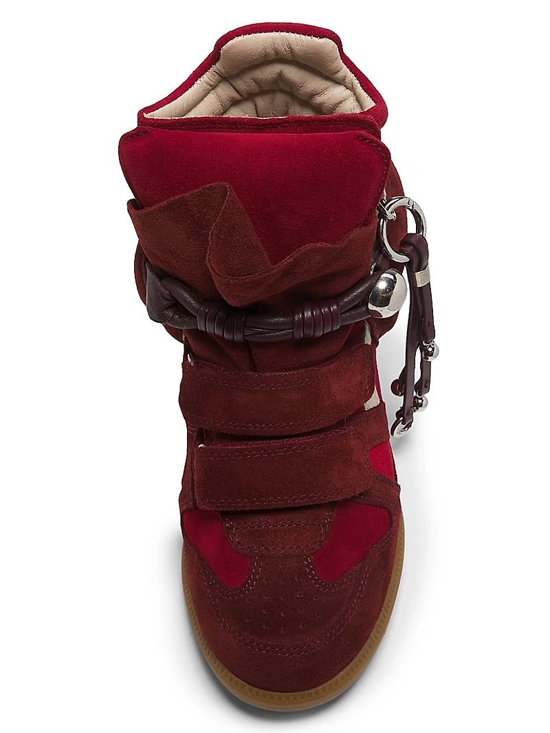 Bekett 50MM Charm-Detail Studded Suede Wedge Sneakers