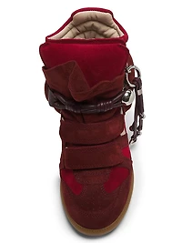 Bekett 50MM Charm-Detail Studded Suede Wedge Sneakers