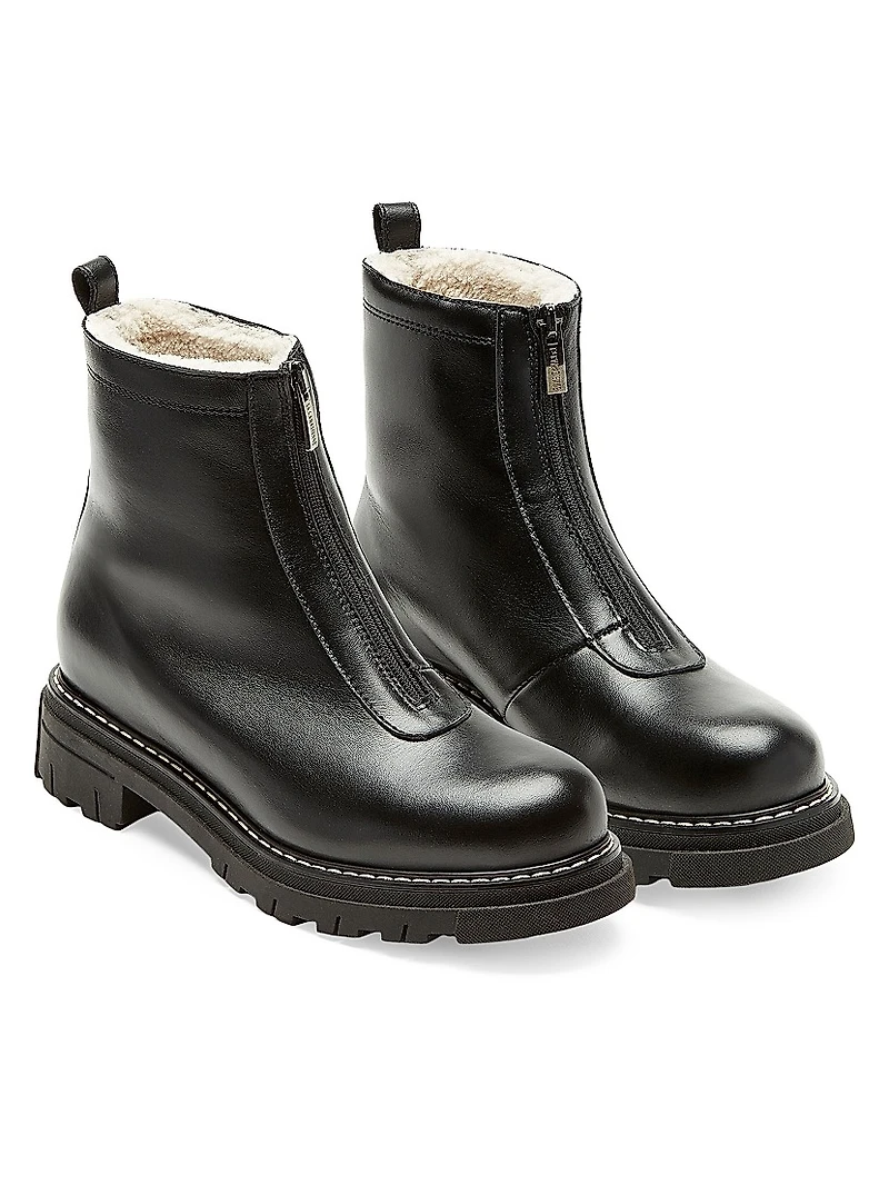 Delta Leather Shearling-Lined Ankle Boots