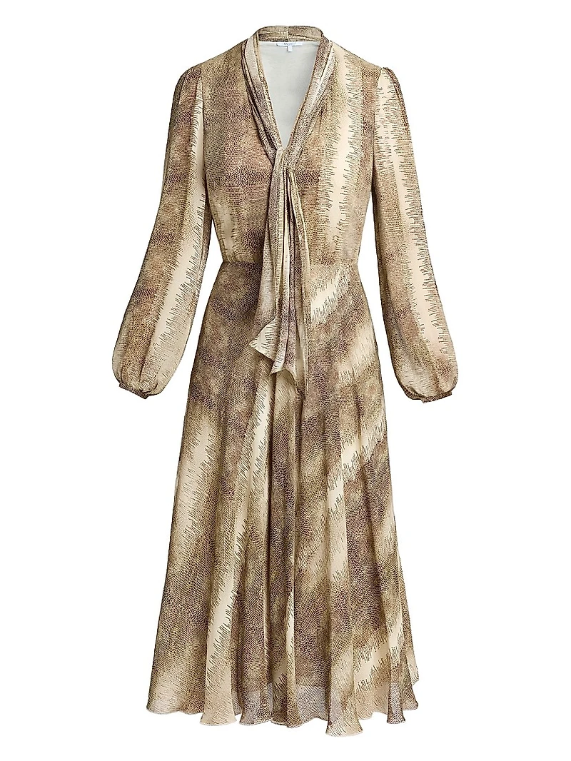 Jenn Printed Tie-Neck Midi-Dress