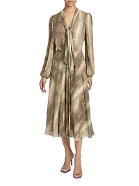 Jenn Printed Tie-Neck Midi-Dress