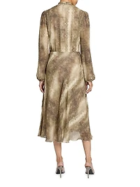 Jenn Printed Tie-Neck Midi-Dress