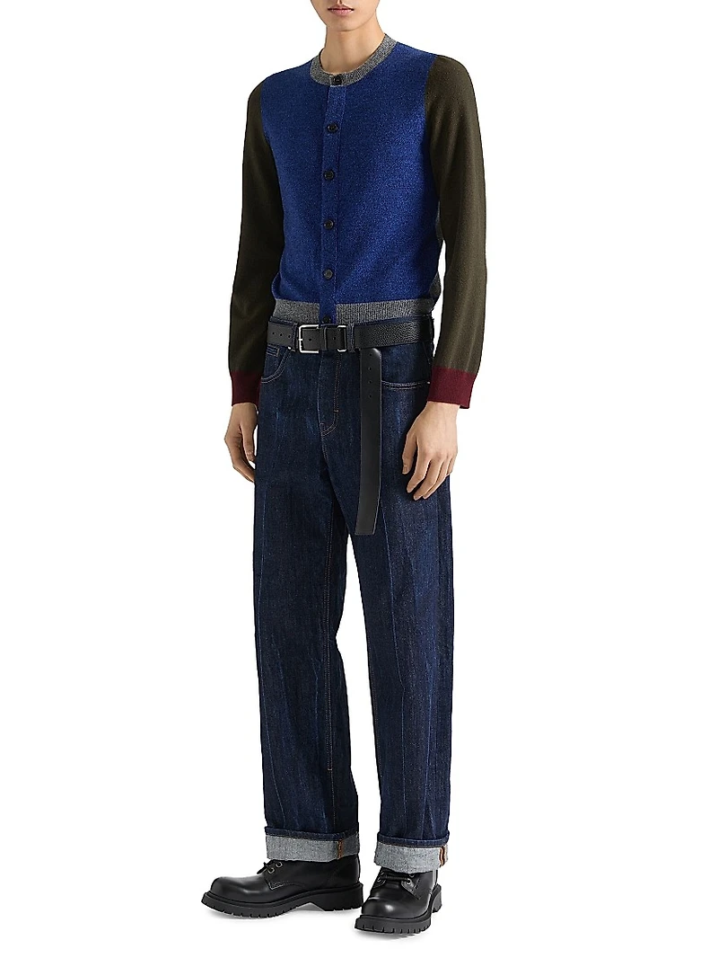 Color Block Cardigan Wool