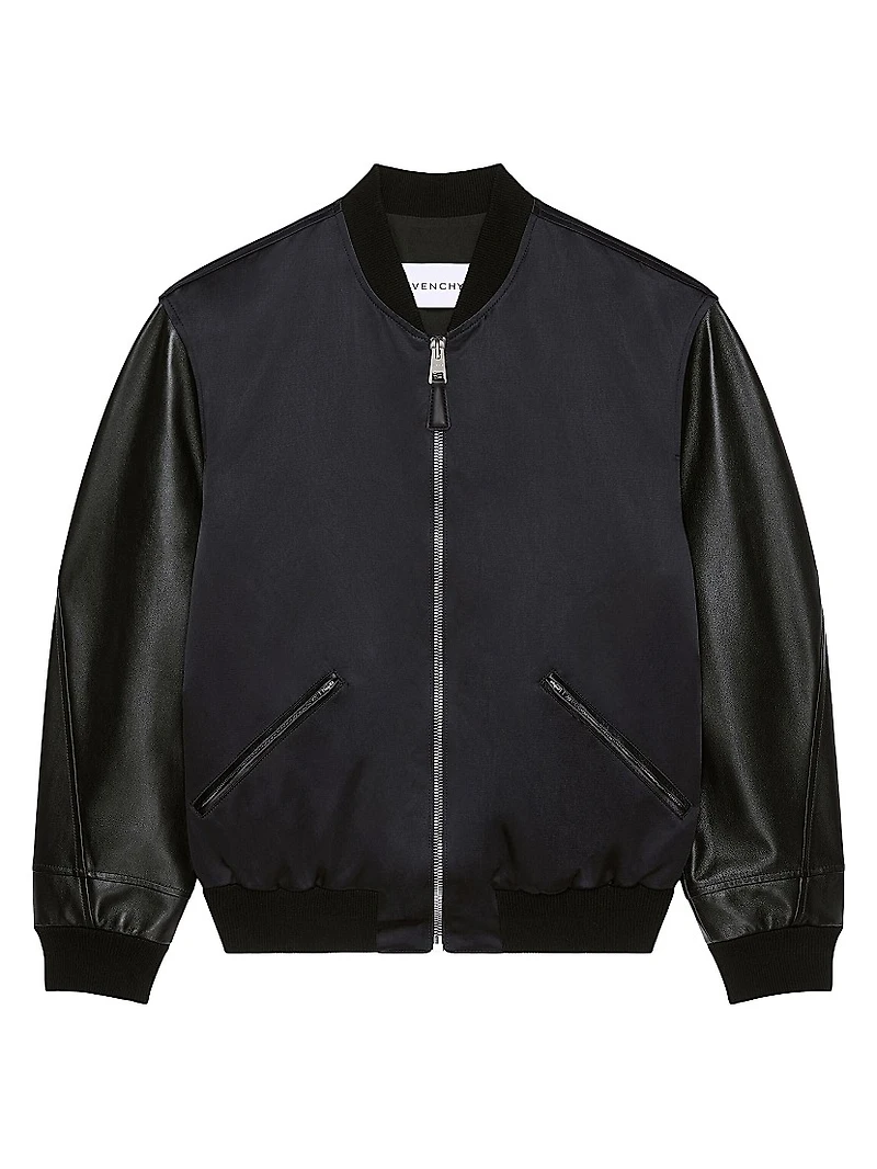 Bomber Jacket in Satin and Nappa Leather