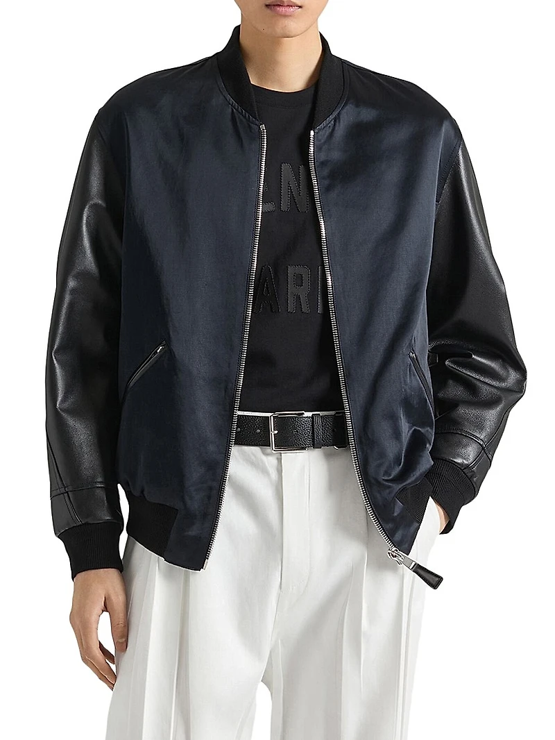 Bomber Jacket in Satin and Nappa Leather