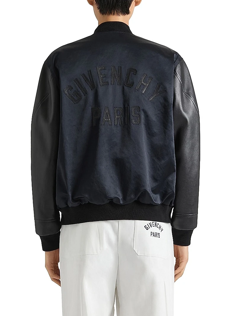 Bomber Jacket in Satin and Nappa Leather