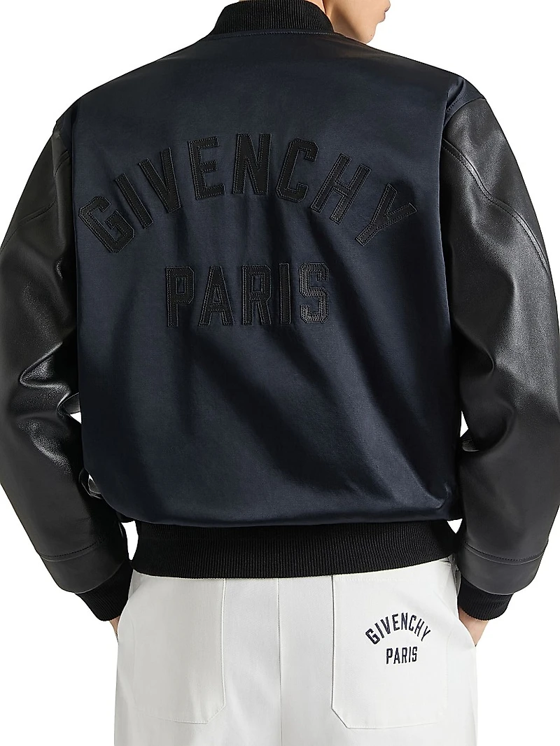 Bomber Jacket in Satin and Nappa Leather