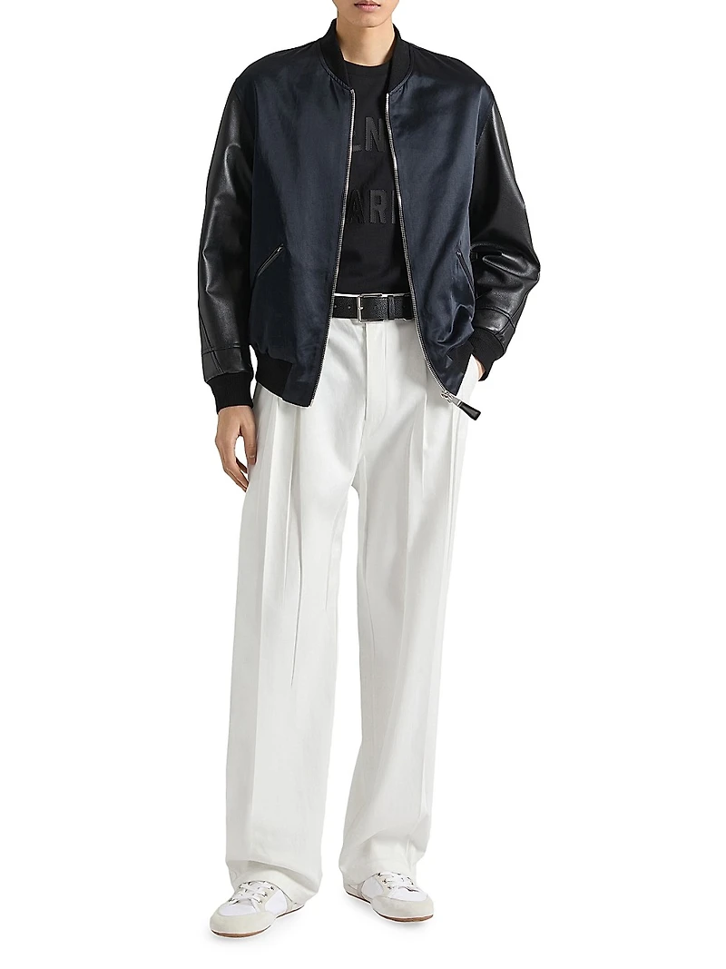 Bomber Jacket in Satin and Nappa Leather