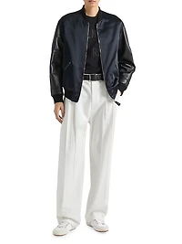 Bomber Jacket in Satin and Nappa Leather