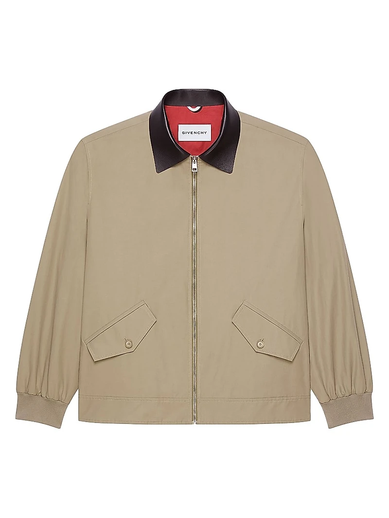 Harrington Jacket in Cotton with Leather Details