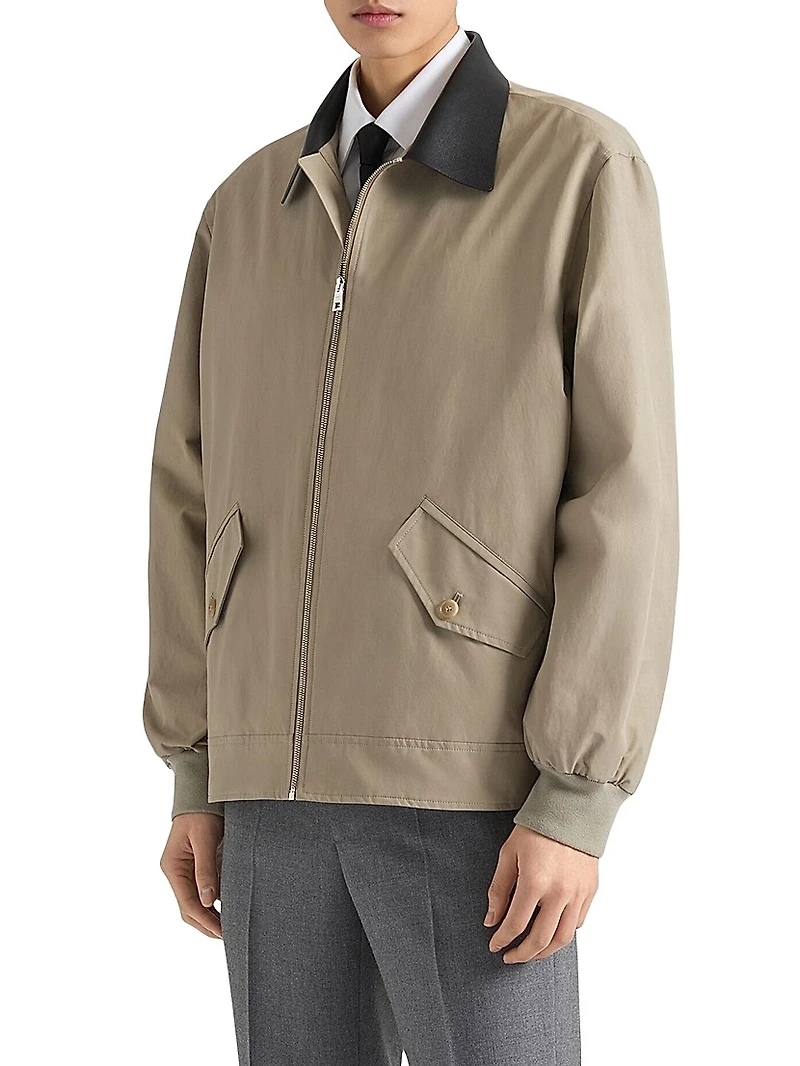 Harrington Jacket in Cotton with Leather Details