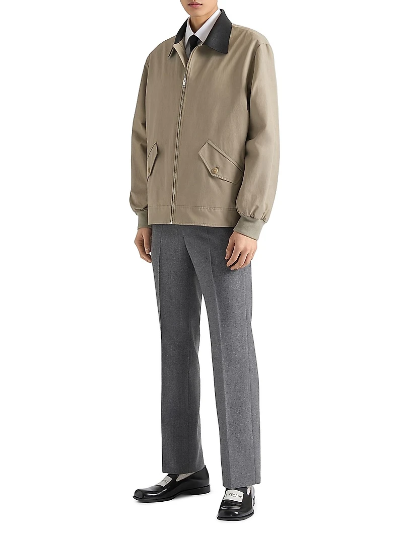 Harrington Jacket in Cotton with Leather Details