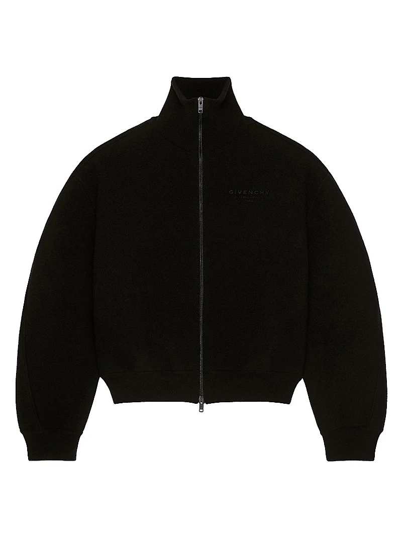 Zipped Blouson Jacket Wool with Logo Stamp Print