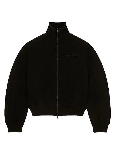 Zipped Blouson Jacket Wool with Logo Stamp Print