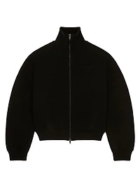 Zipped Blouson Jacket Wool with Logo Stamp Print