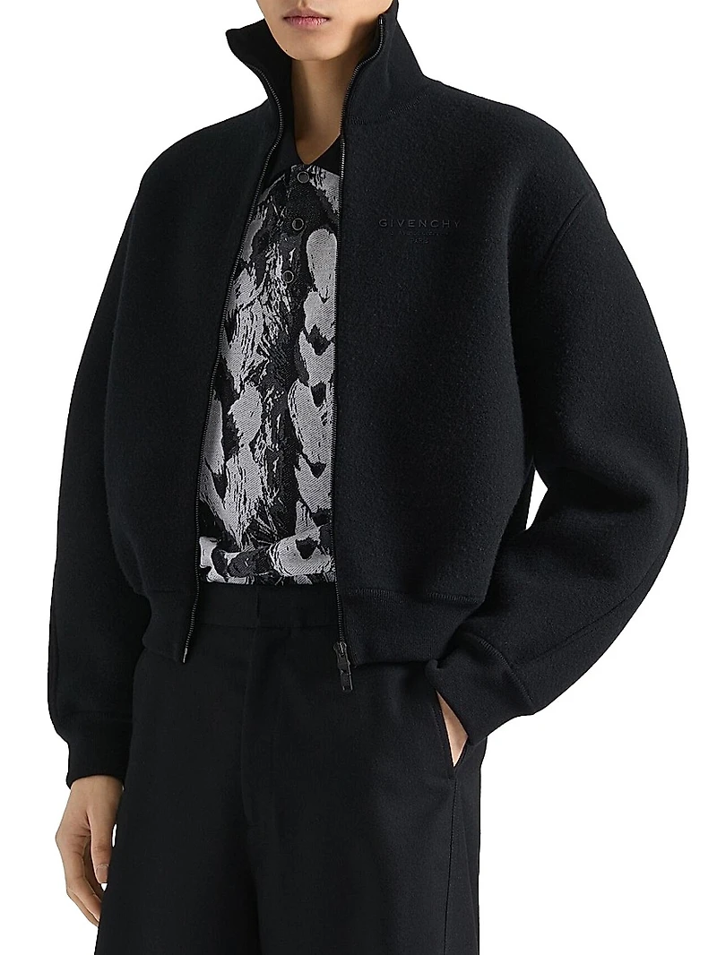 Zipped Blouson Jacket Wool with Logo Stamp Print