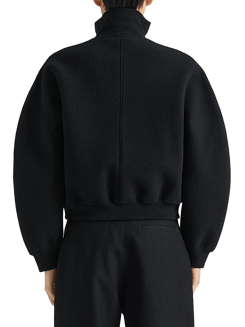 Zipped Blouson Jacket Wool with Logo Stamp Print
