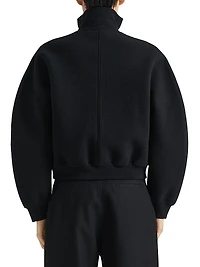 Zipped Blouson Jacket Wool with Logo Stamp Print