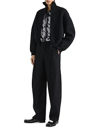 Zipped Blouson Jacket Wool with Logo Stamp Print