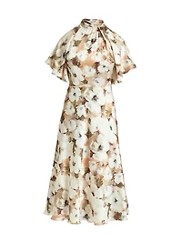 Floral Georgette Cape-Sleeve Midi-Dress