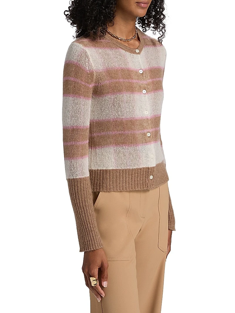 Shadow-Plaid Wool-Blend Cardigan