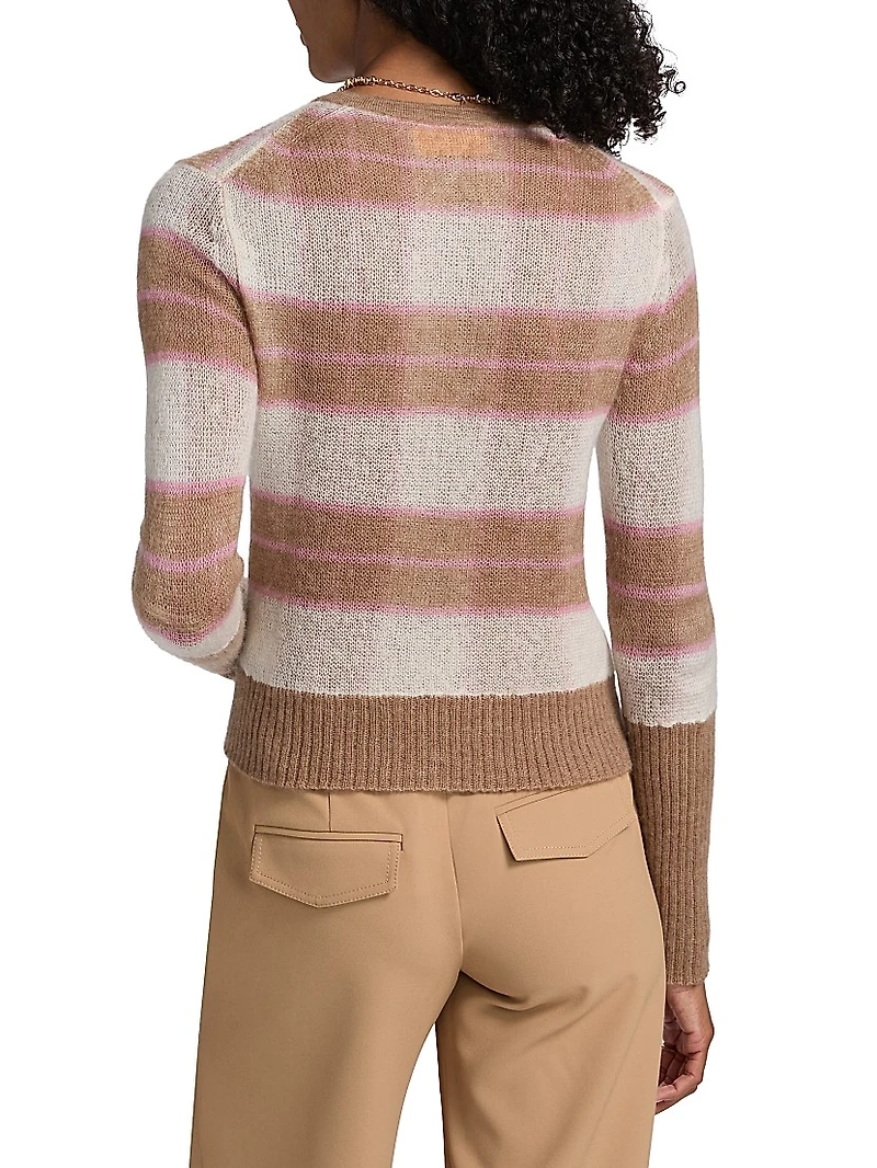 Shadow-Plaid Wool-Blend Cardigan