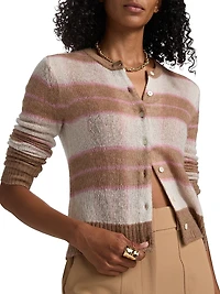 Shadow-Plaid Wool-Blend Cardigan