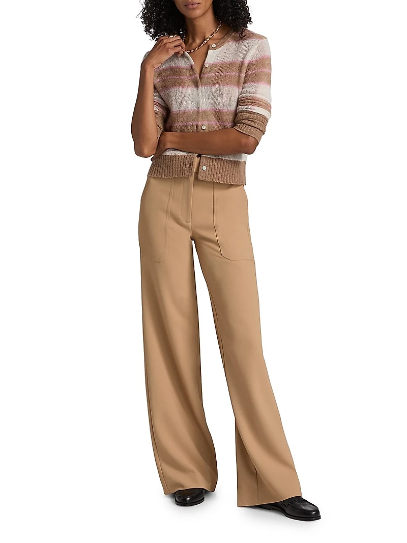 Shadow-Plaid Wool-Blend Cardigan