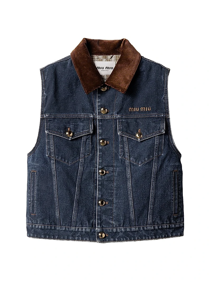 Flocked Denim and Velvet Vest