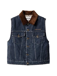 Flocked Denim and Velvet Vest