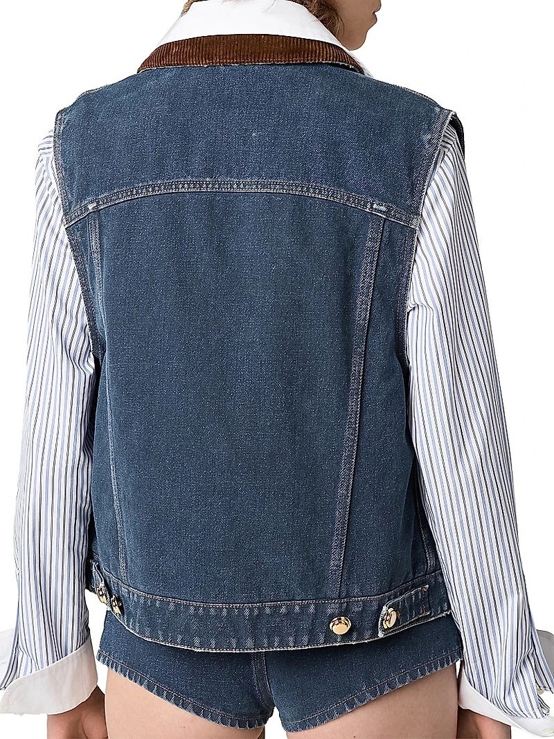 Flocked Denim and Velvet Vest