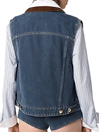 Flocked Denim and Velvet Vest