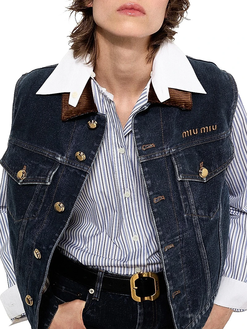 Flocked Denim and Velvet Vest