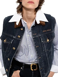 Flocked Denim and Velvet Vest