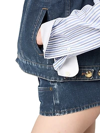 Flocked Denim and Velvet Vest