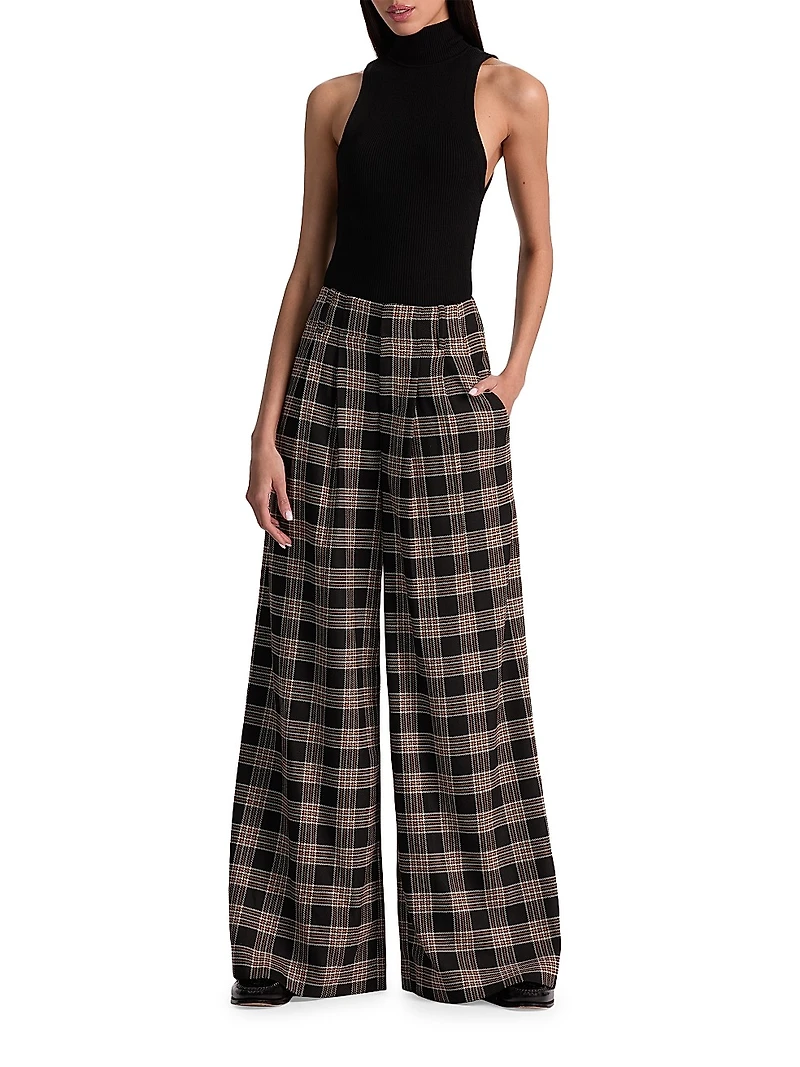 Eloise Plaid Wide-Leg Pants