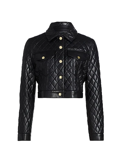 Chloe Quilted Faux-Leather Crop Jacket