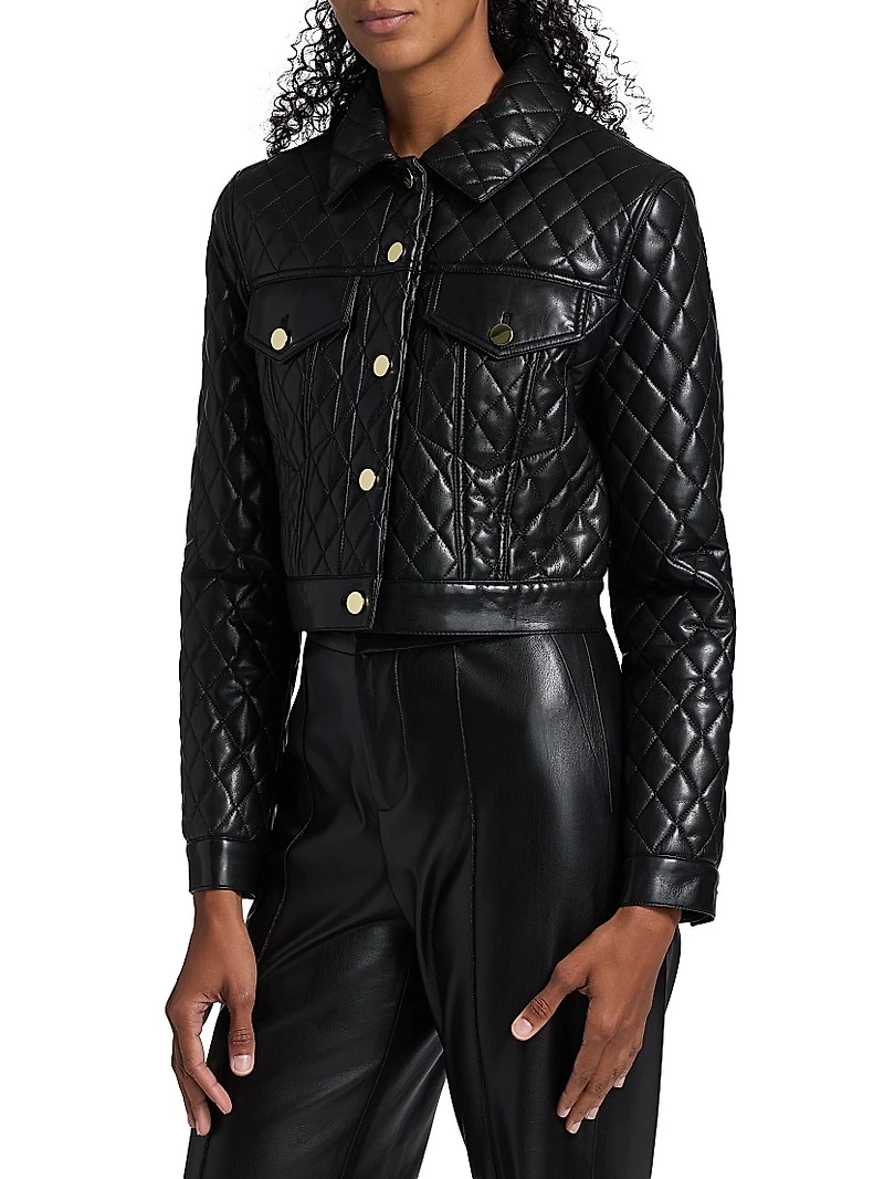 Chloe Quilted Faux-Leather Crop Jacket