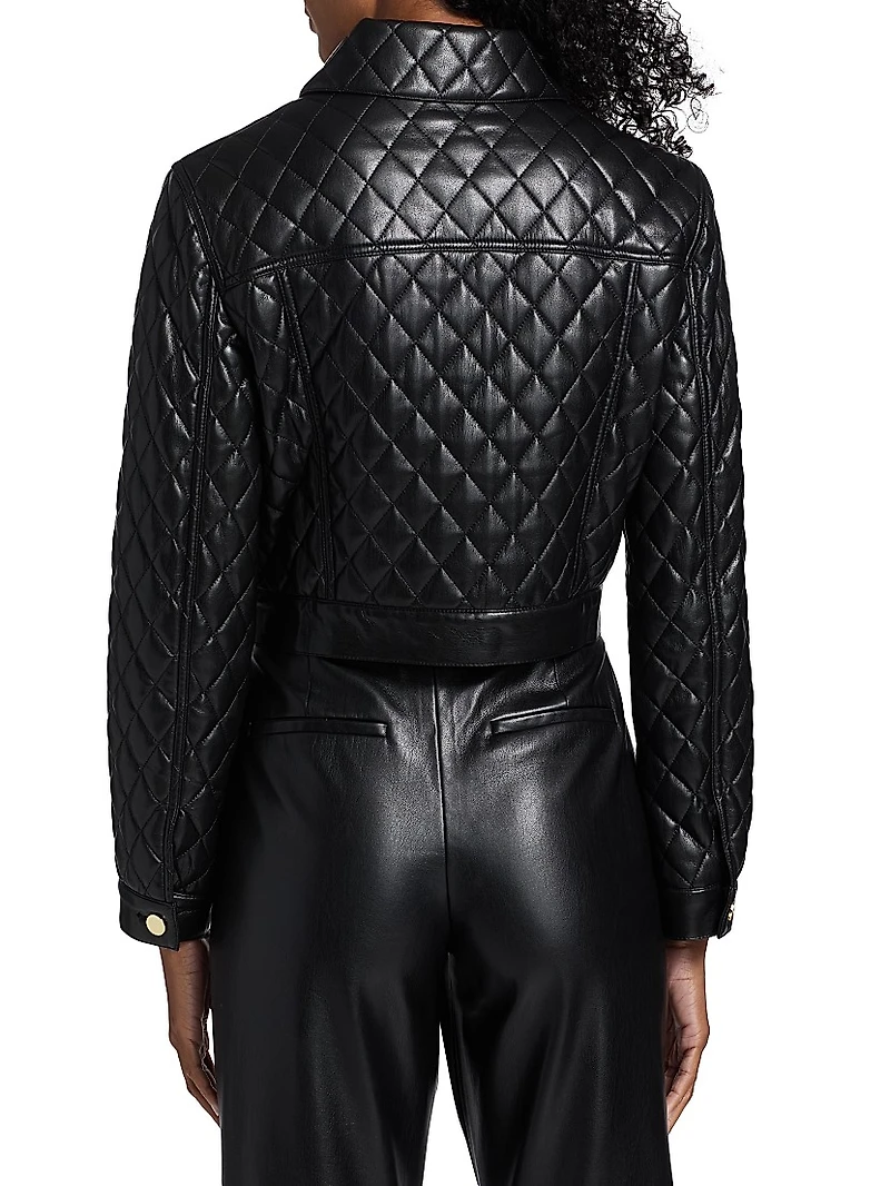 Chloe Quilted Faux-Leather Crop Jacket