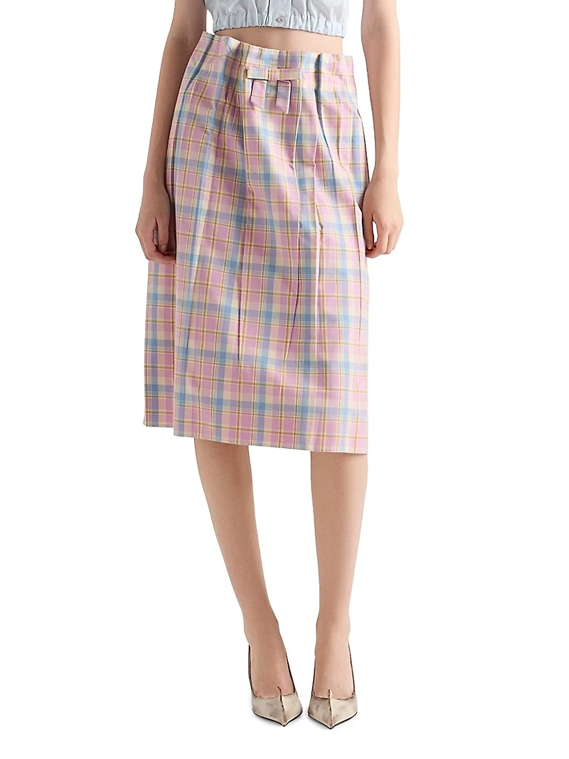 Checked Cotton Midi Skirt