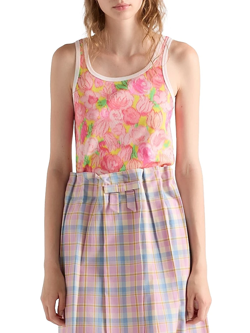 Printed Ribbed Knit Cotton Tank Top