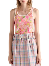 Printed Ribbed Knit Cotton Tank Top