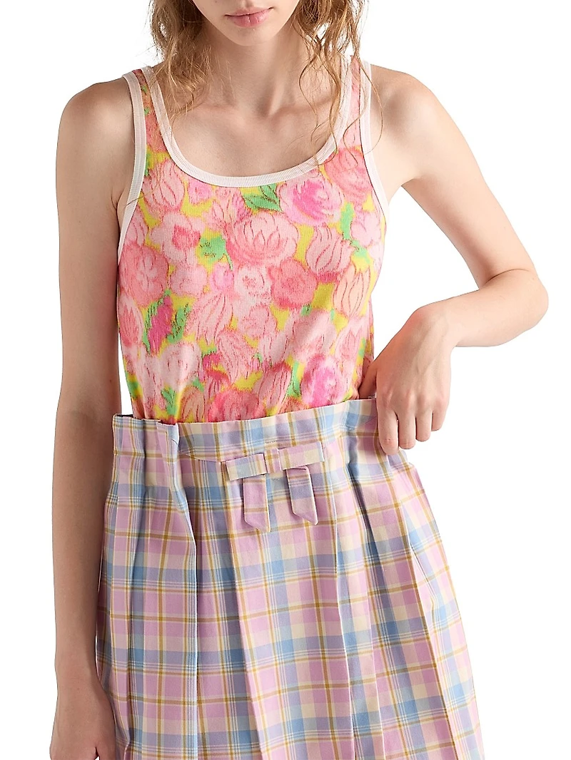 Printed Ribbed Knit Cotton Tank Top