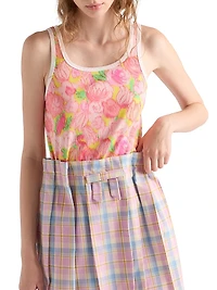 Printed Ribbed Knit Cotton Tank Top