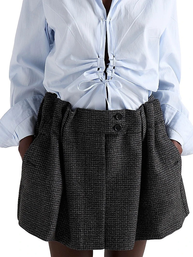 Gingham Check Mouline Wool Miniskirt