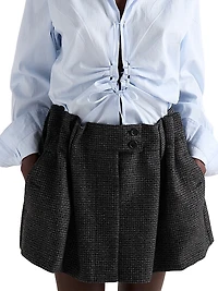 Gingham Check Mouline Wool Miniskirt